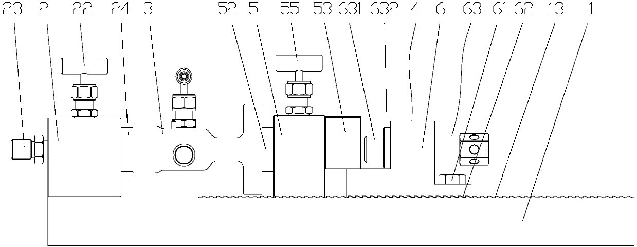 A sealing test device for flange instrument valves