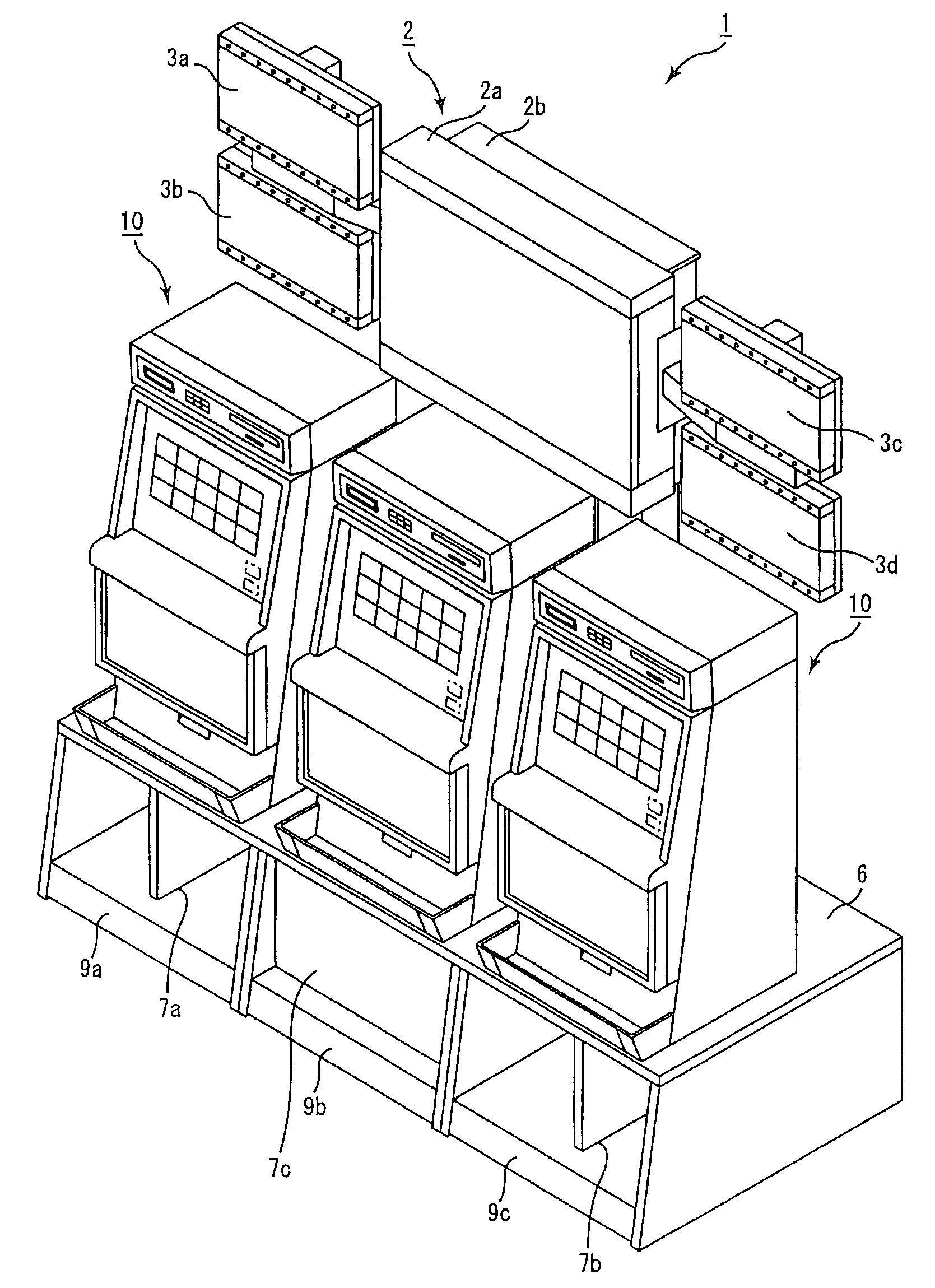 Gaming system having large display and plural gaming machines