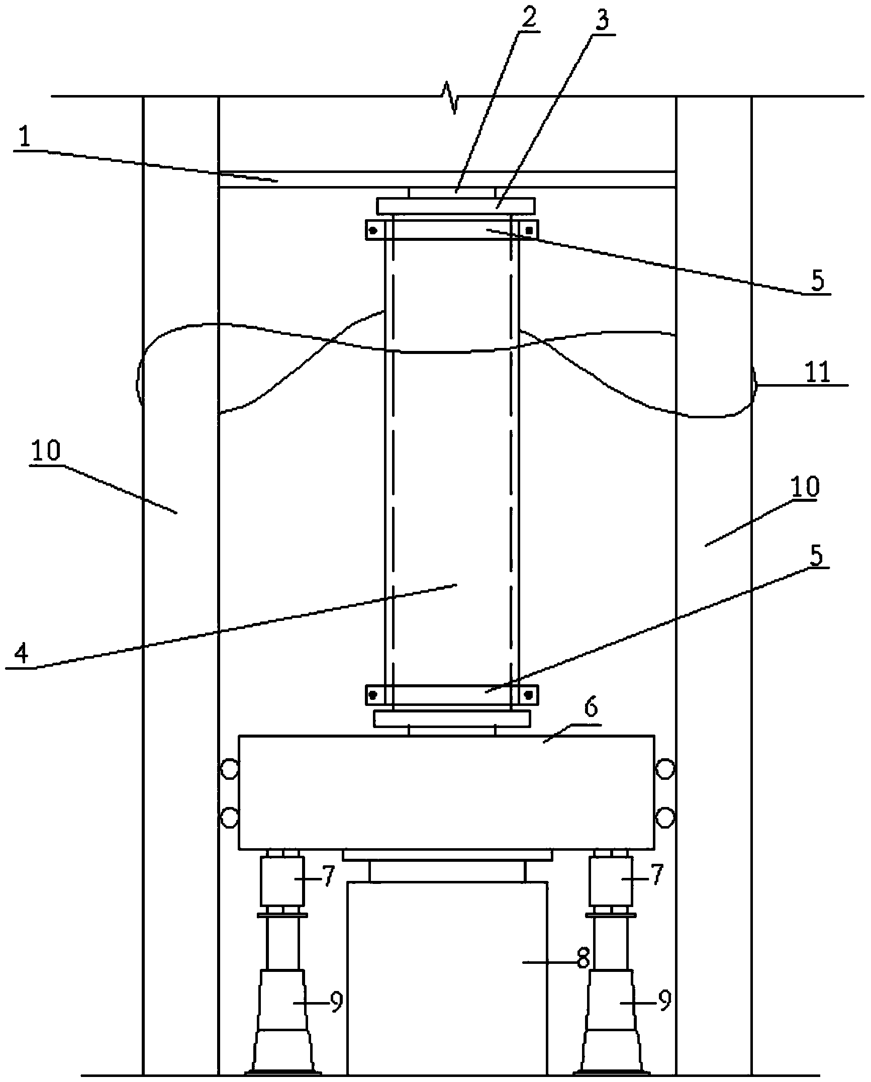 Eccentric compression column non-unloading strengthening testing device