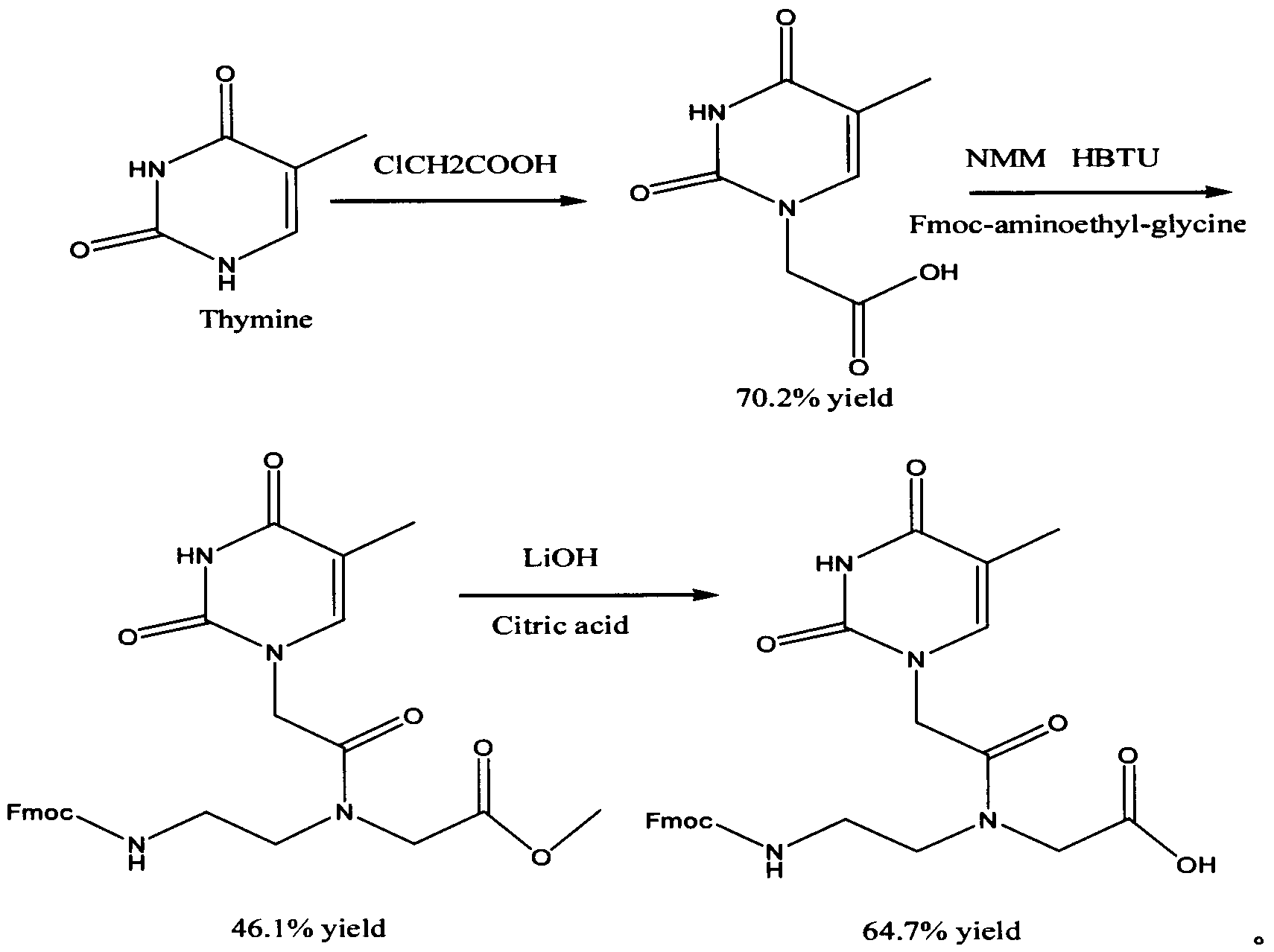 Feather weight synthesis method of Fmoc-PNA-T-OH