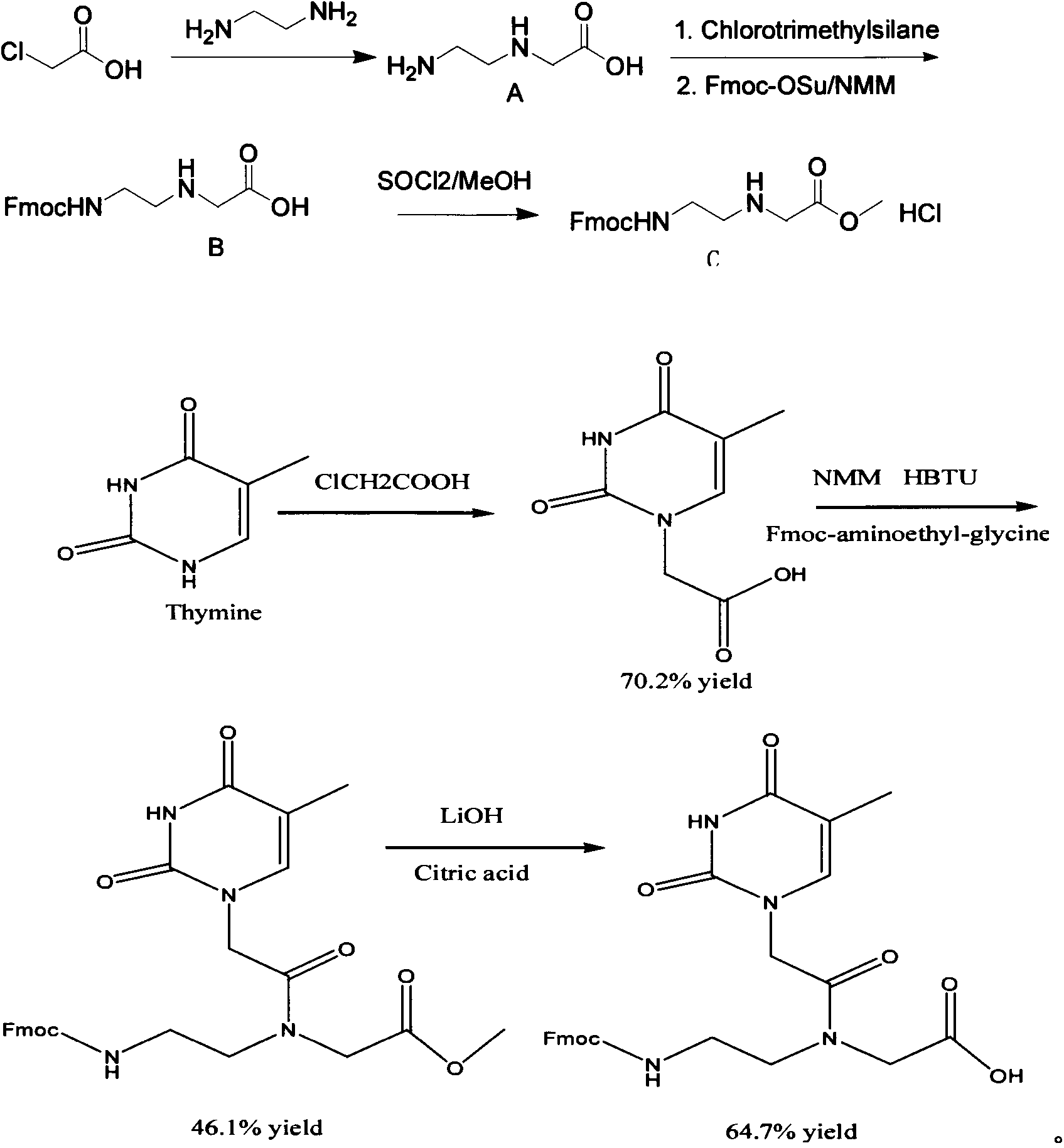 Feather weight synthesis method of Fmoc-PNA-T-OH