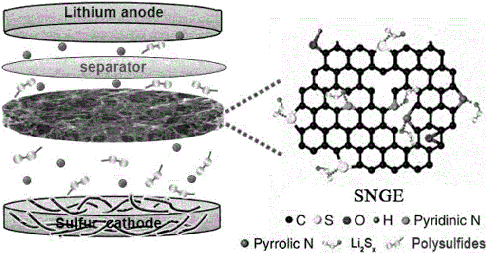 Sulfur-nitrogen dual-doped graphene nano material and preparation method and application thereof