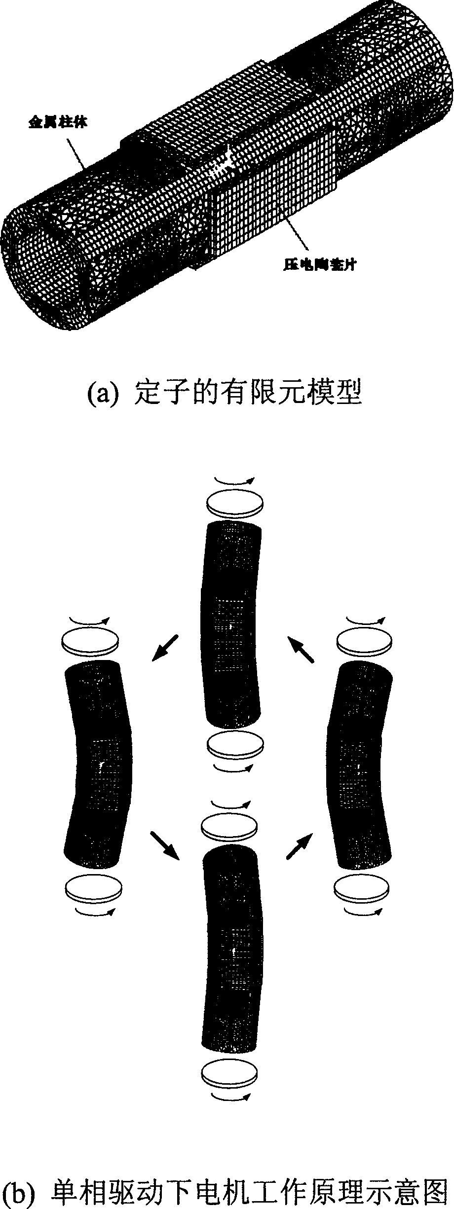 Double-rotar column travelling-wave type single-phase drive ultrsound electric machine