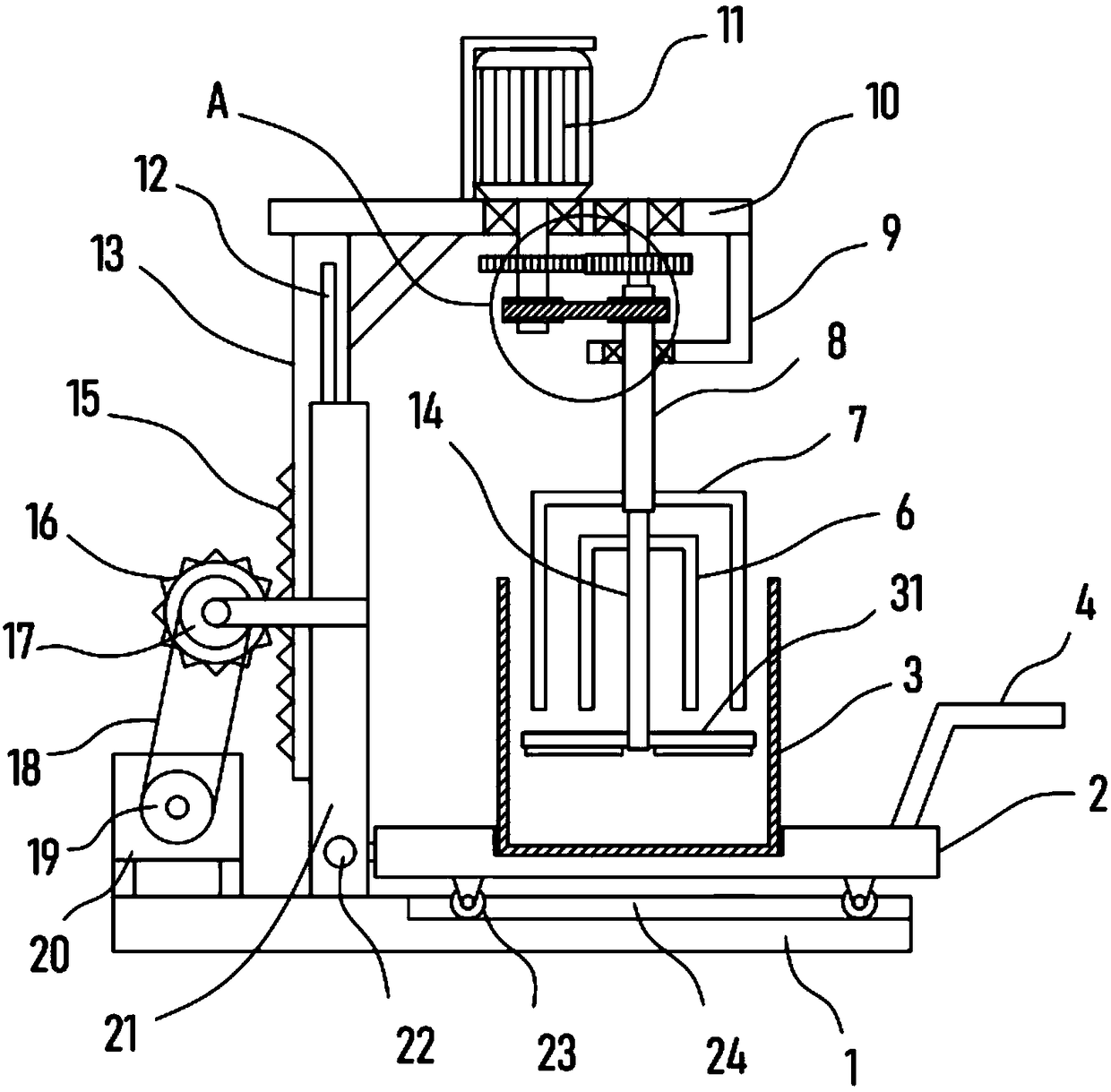 Wall coating stirring and mixing device for civil engineering construction