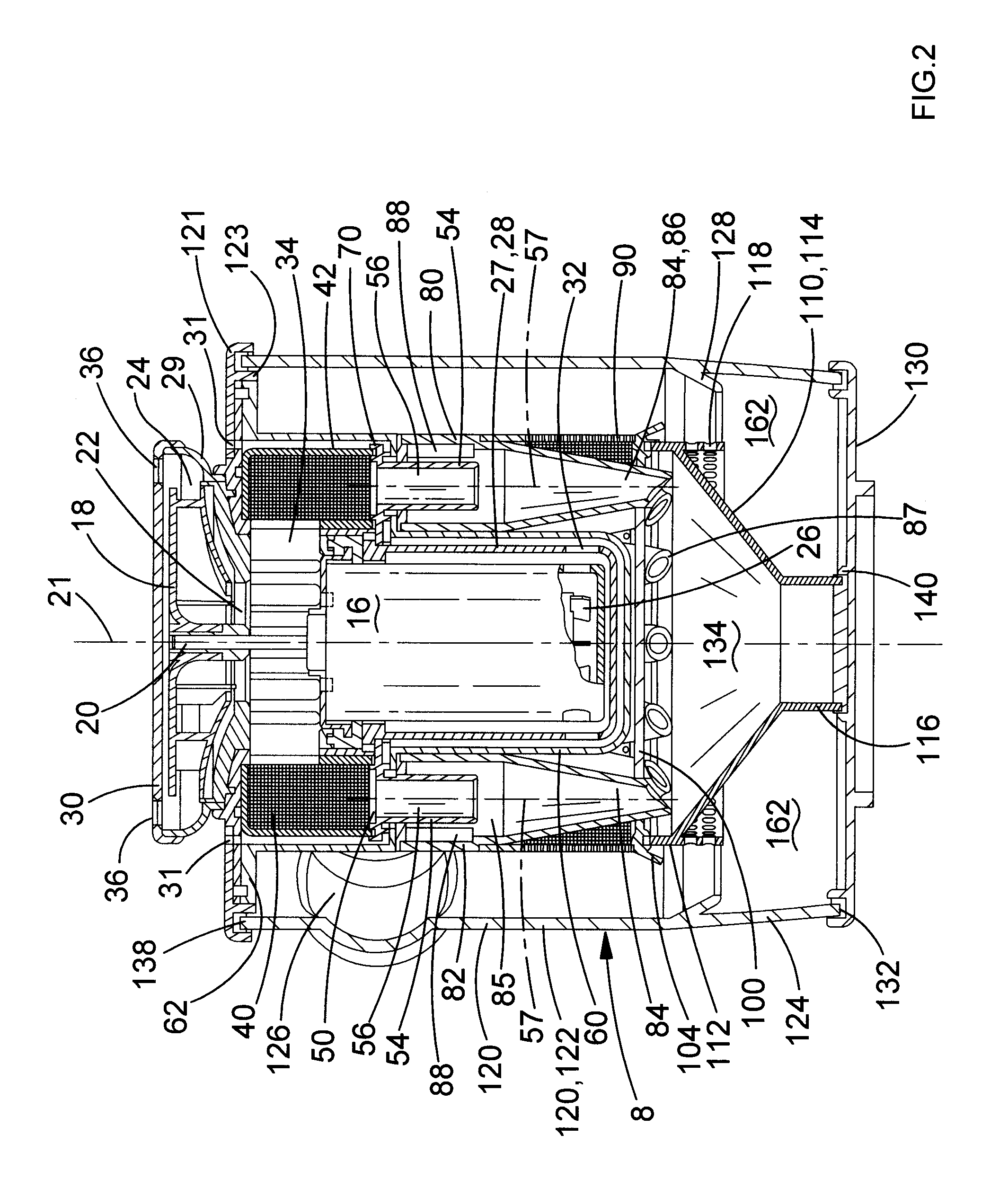 Motor, fan and cyclonic separation apparatus arrangement for a vacuum cleaner