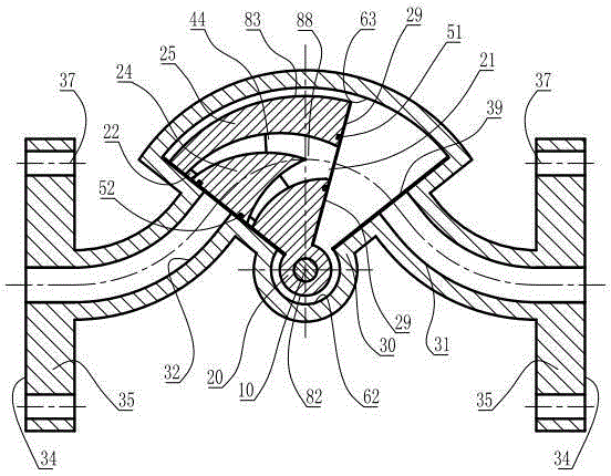 A flange head copper alloy four-leaf even rib variable channel horizontal valve