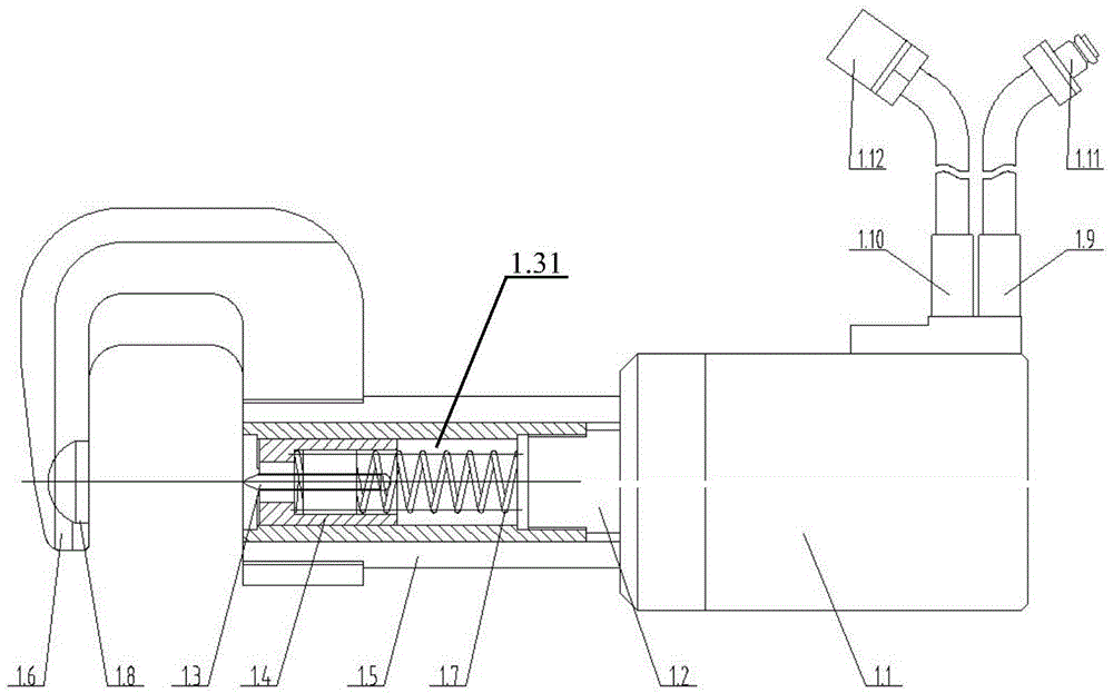 A railway freight car 120 valve protective cover rivet riveting equipment