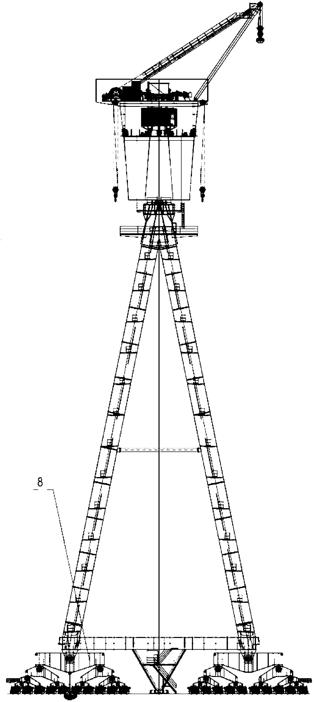 Shipyard gantry crane with upper dolly provided with lifting device