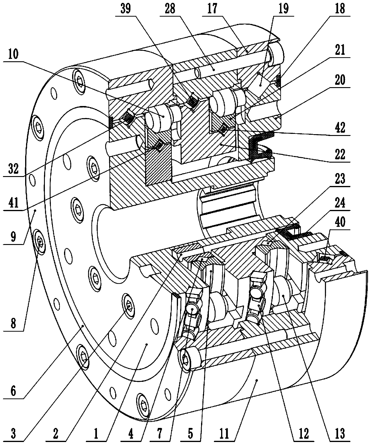 Two-stage sine hammer-shaped pin roller movable tooth reduction gear