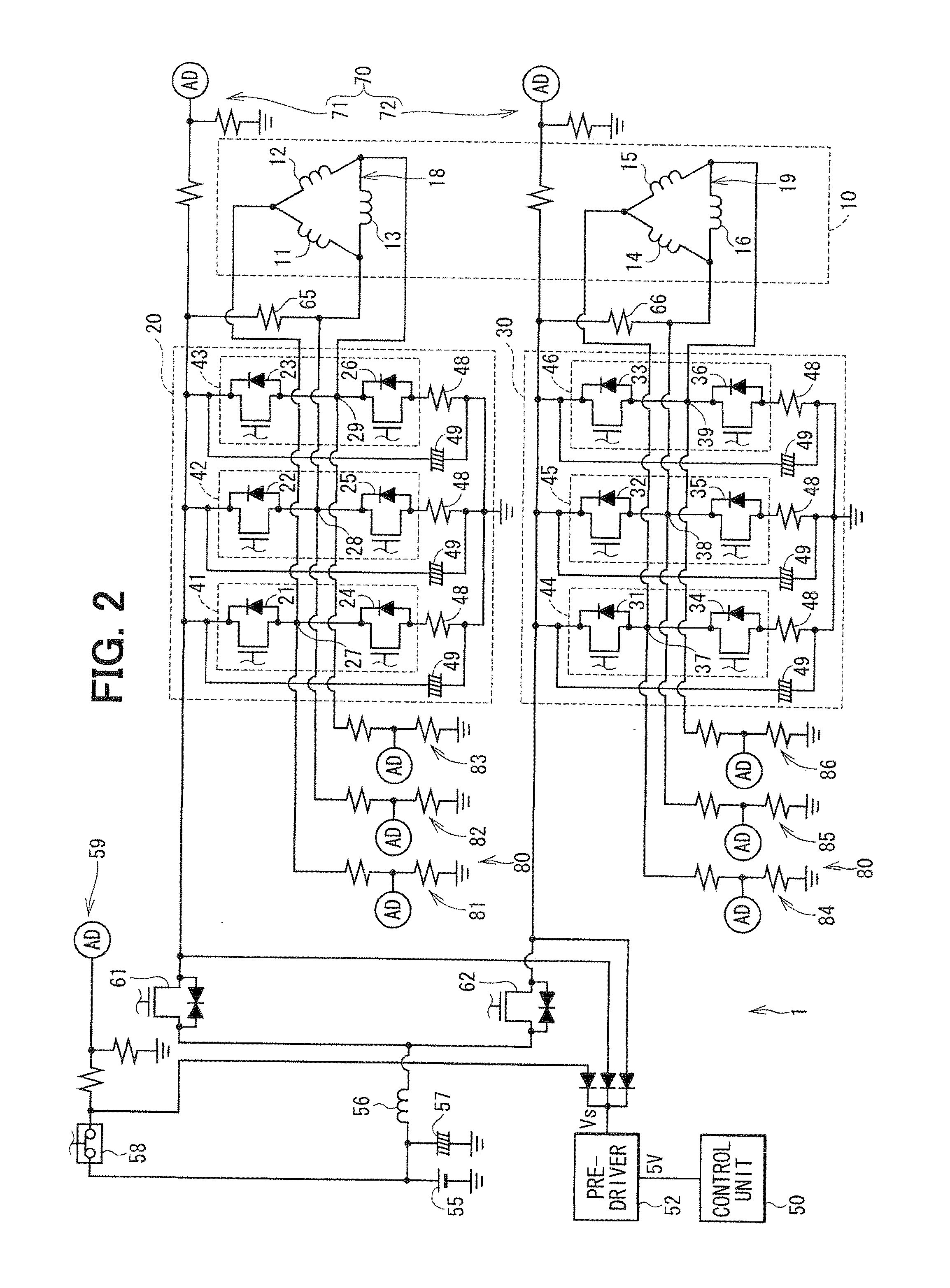 Motor driving device, electric power steering device using the same and method for detecting failure in the same