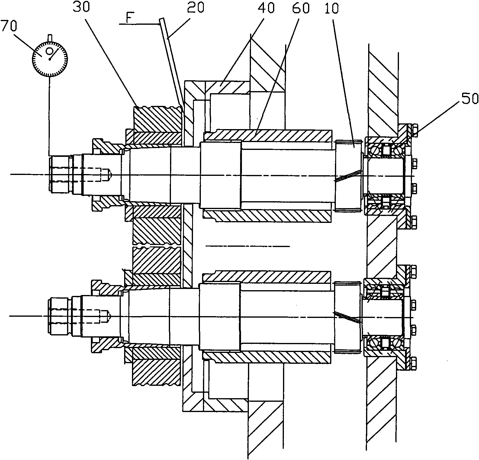 Method for measuring gap between bearings of roll shafts of pinch rolls