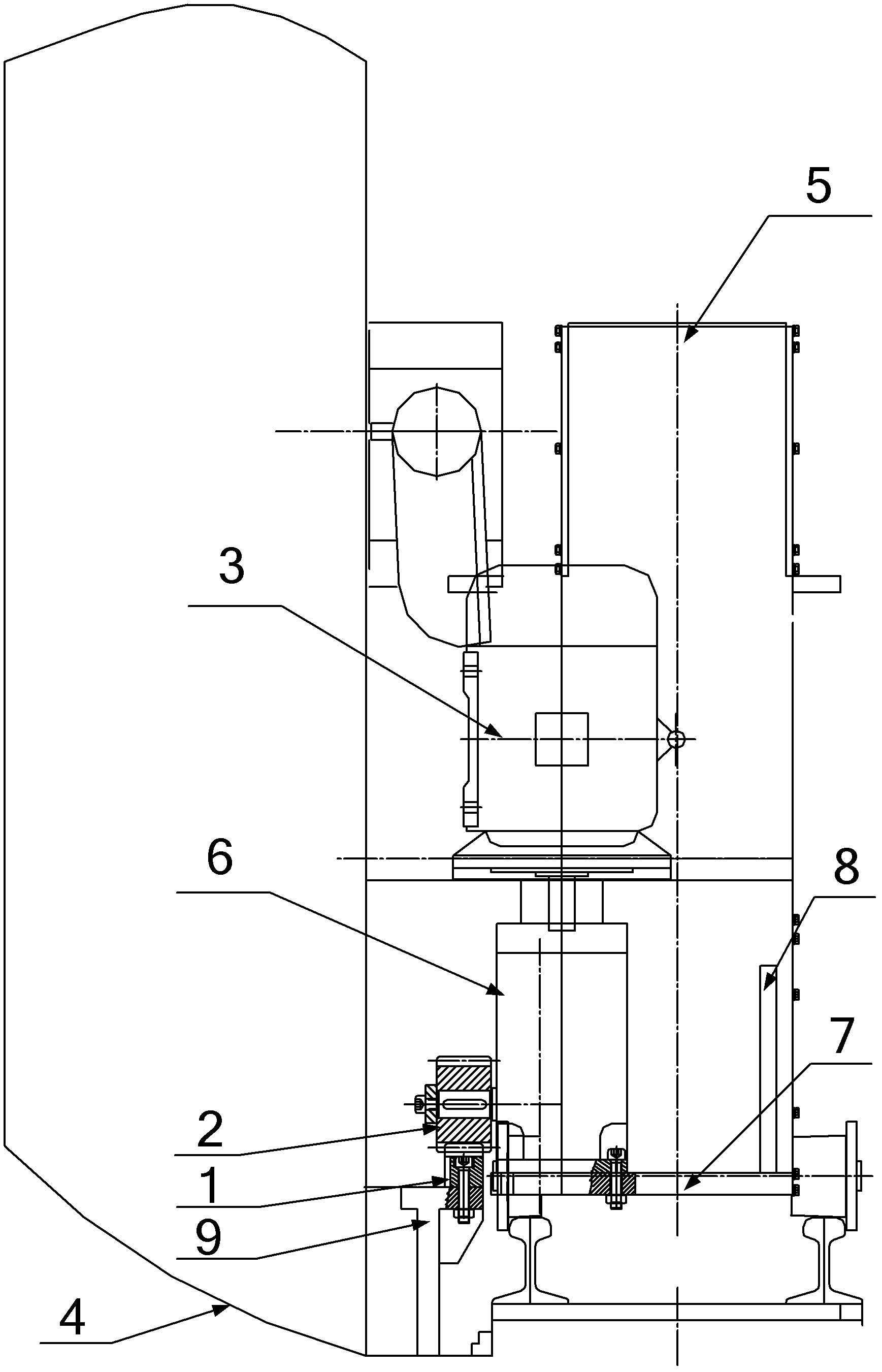 Thickness gauge for rolling mill and running gear of thickness gauge