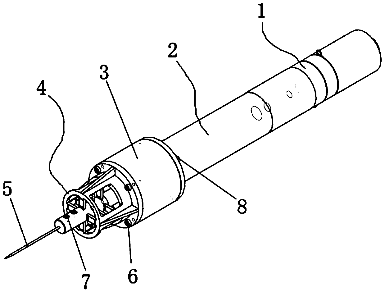 Biological microscopic cutting device based on flexible vibration reduction ultrasonic amplitude transformer