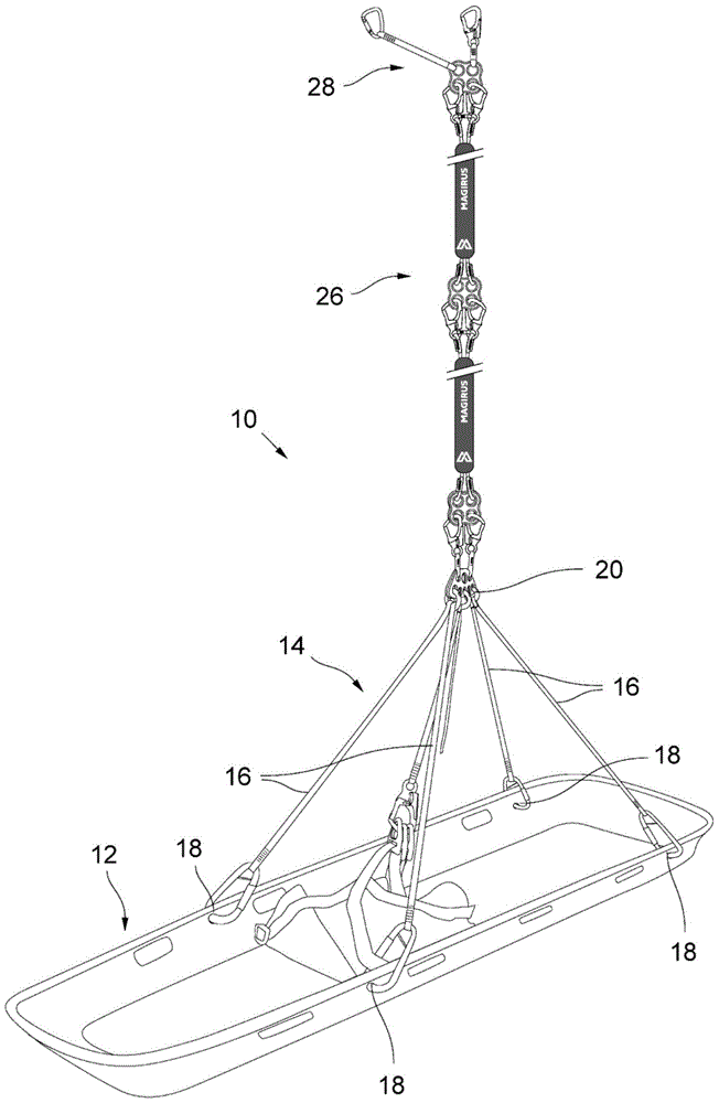 Lanyard assembly for lifting a rescue apparatus