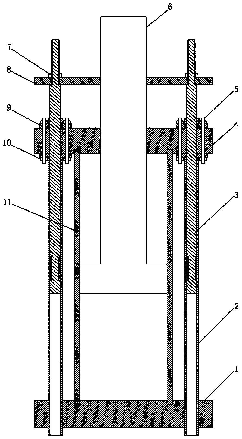 Moving frame type unbalanced load resisting hydraulic cylinder