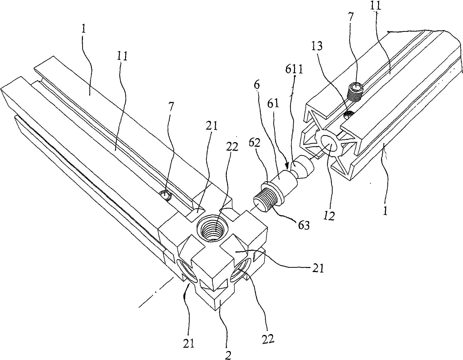 Connecting component of combined frame