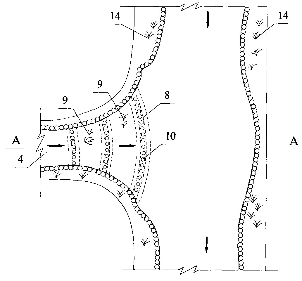 Multilayer vegetation zone water quality in situ purification method for highly polluted tributary inlet