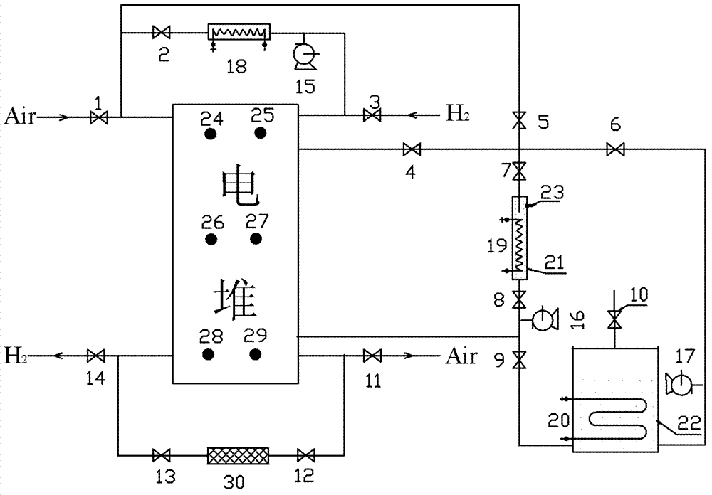 Proton exchange membrane fuel cell system with low-temperature storage and starting functions