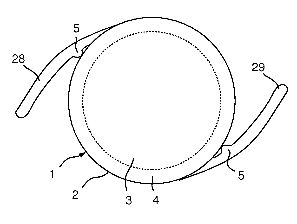 Intraocular lens provided for implantation into an eye and device for changing the optical effect of an implanted intraocular lens