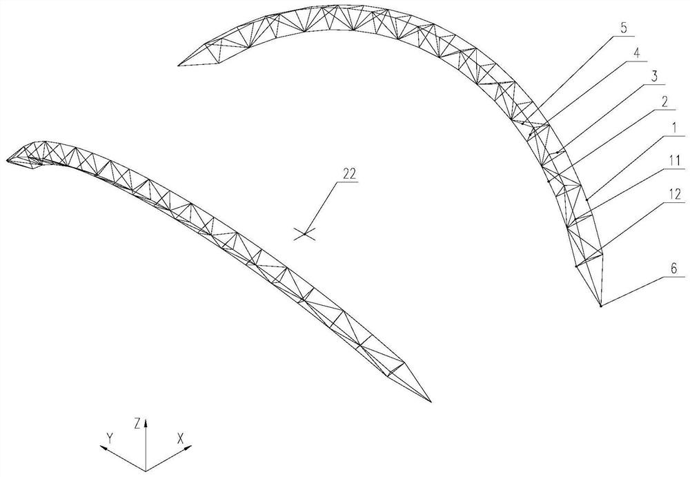 Combined large-span orthogonal truss roof structure supported by four corners of double-arch three-dimensional truss on ground, forming method and application