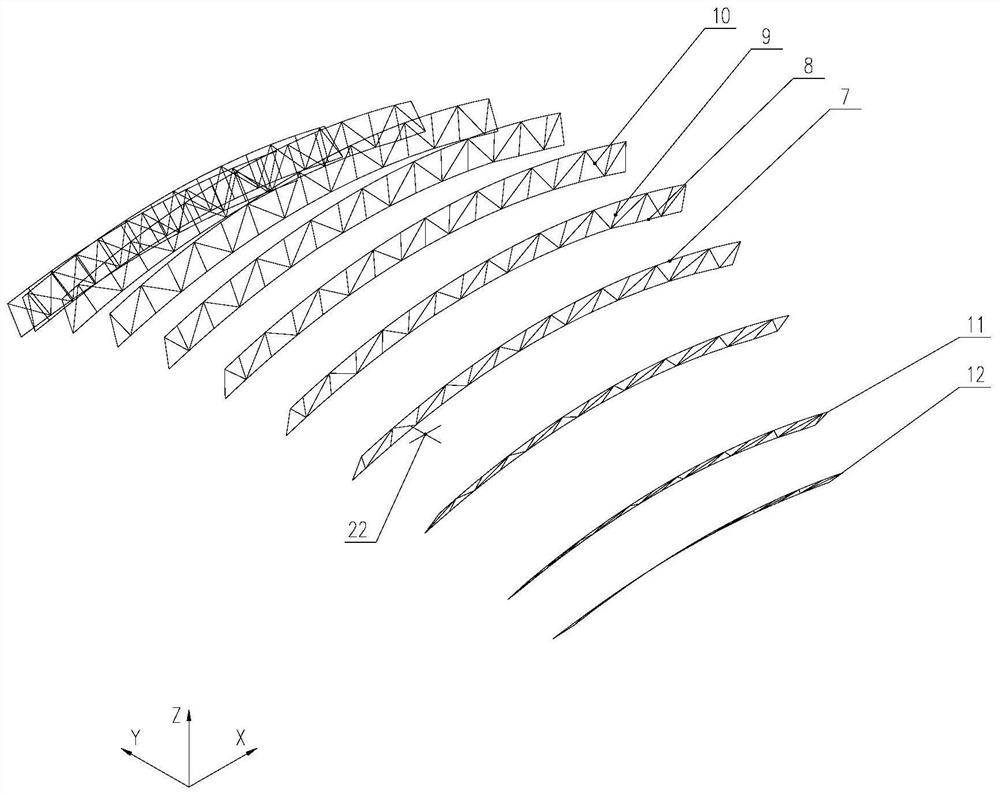 Combined large-span orthogonal truss roof structure supported by four corners of double-arch three-dimensional truss on ground, forming method and application