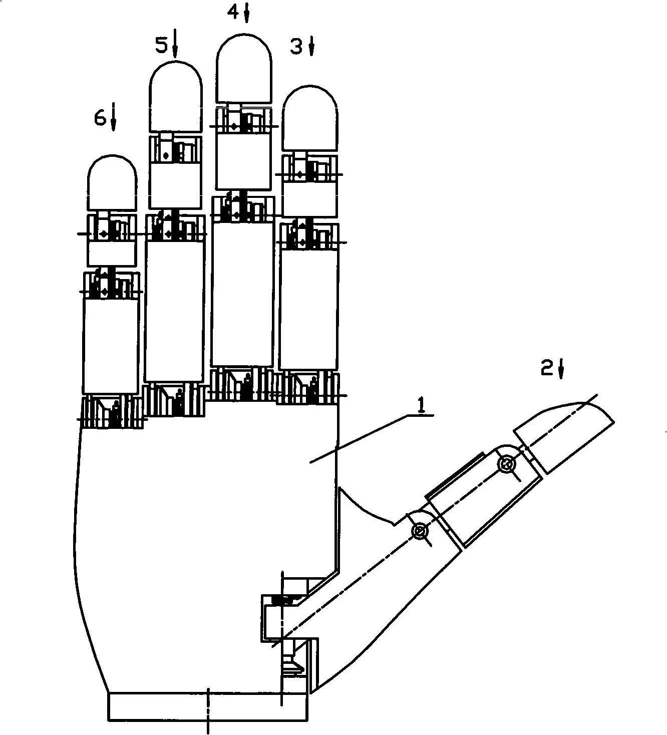 Bionic robot under-actuated delicacy hand device