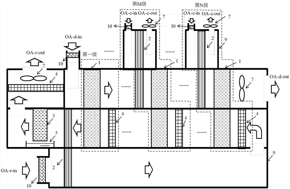 Multi-stage runner and refrigerating unit combined air-based water extracting device and method