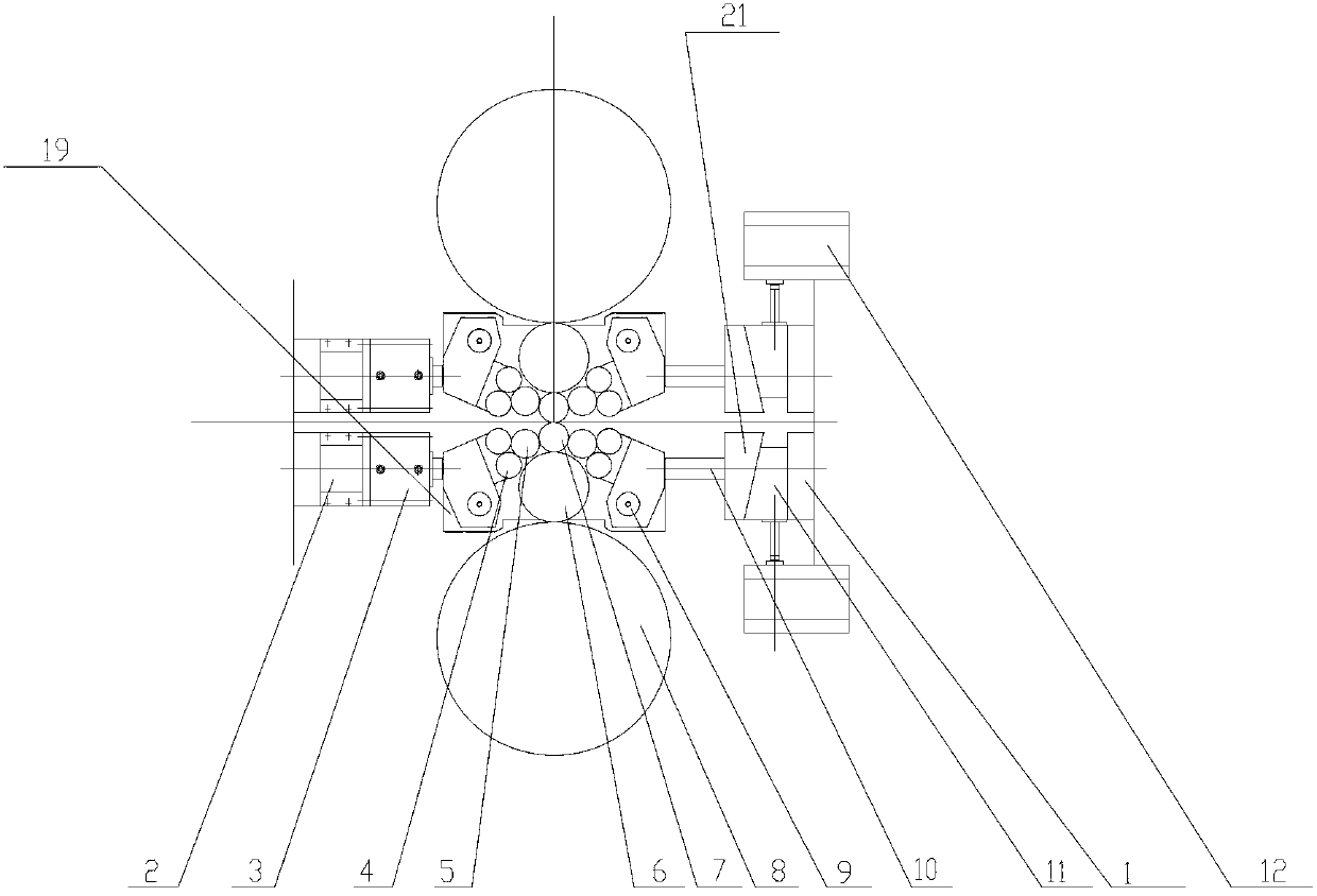 Hydraulic cylinder inclined iron adjustment device of eighteen rolling mill working roll side supports