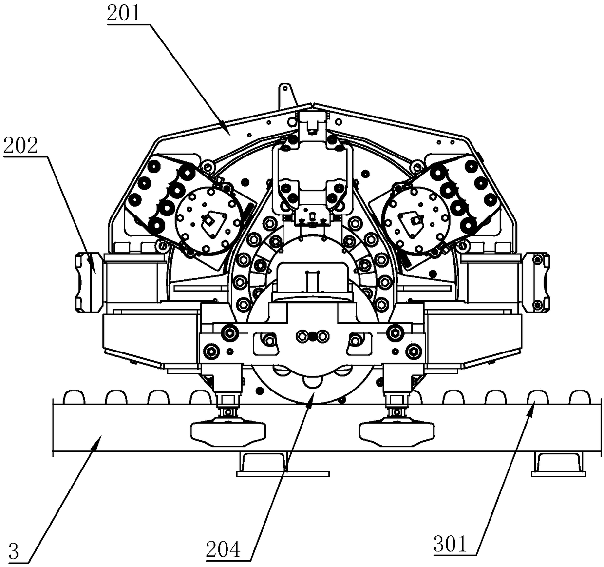 Wheel Guided Suspension and Rail Device for Sightseeing Vehicles with Rack Rail