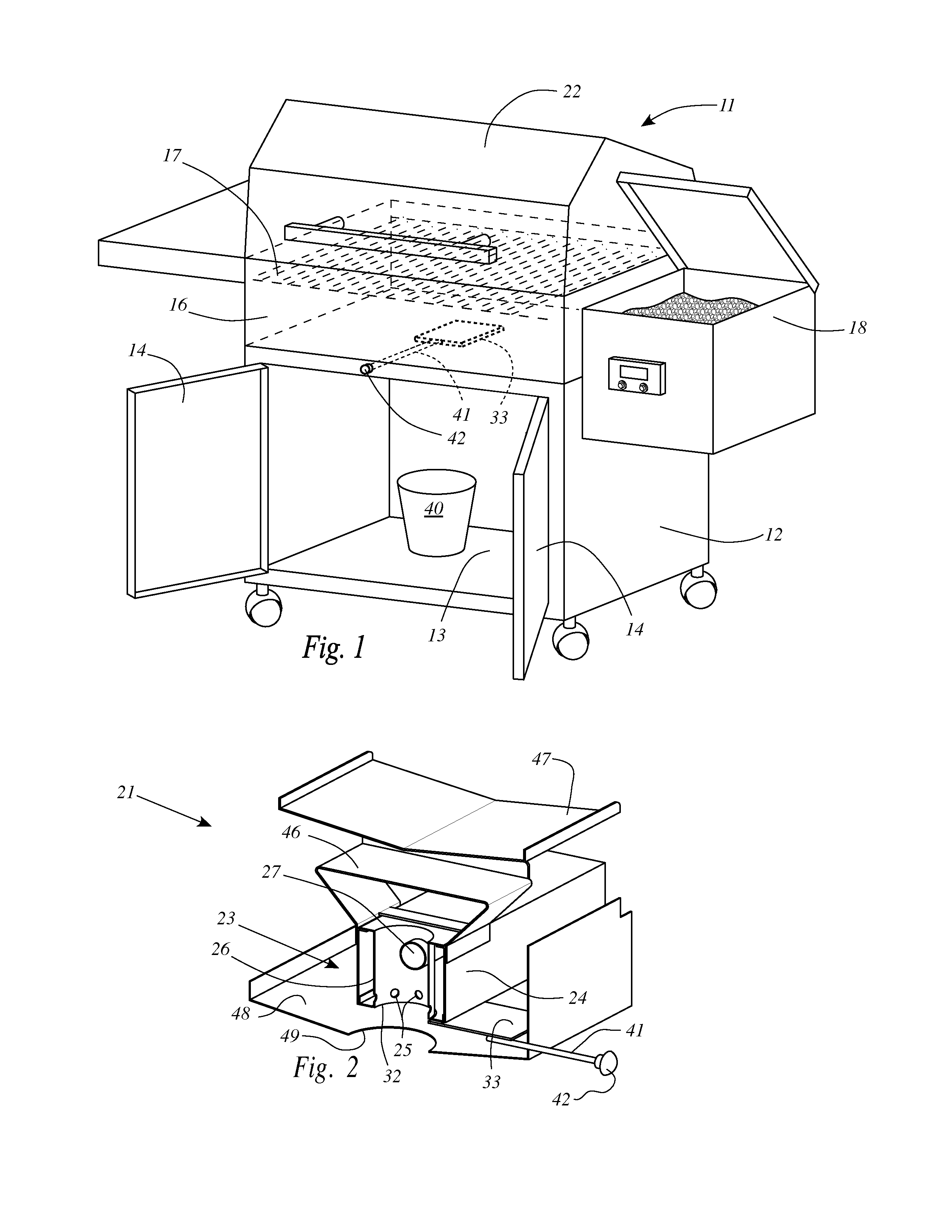 Pellet fueled grill with cleanout port