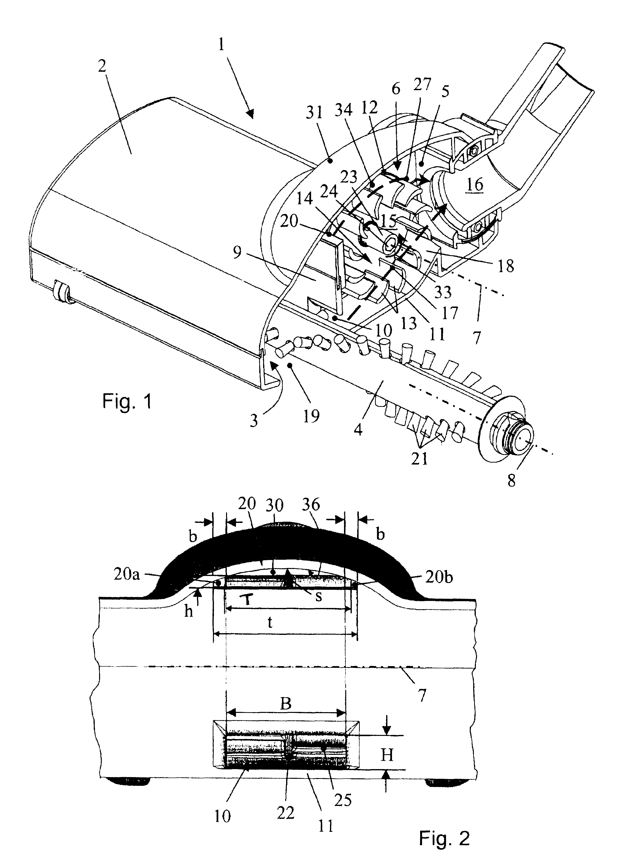 Vacuum cleaning tool having an air turbine with stabilizing air stream