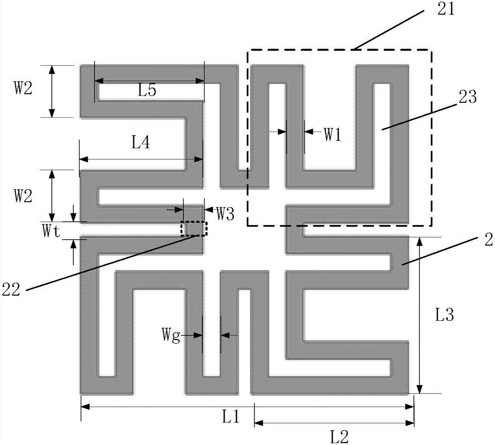 Frequency selective surface structure with improved angle stability