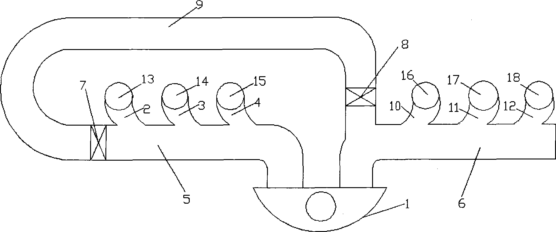 Supercharging mode-variable turbocharging system with turbo in the middle part