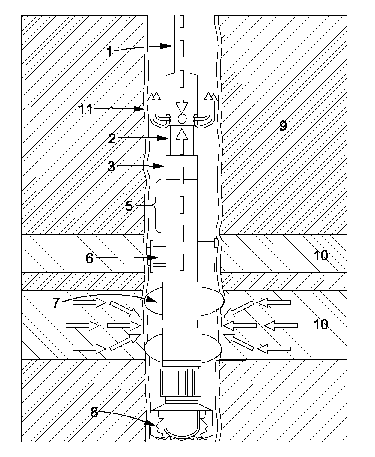 Assembly and method for transient and continuous testing of an open portion of a well bore