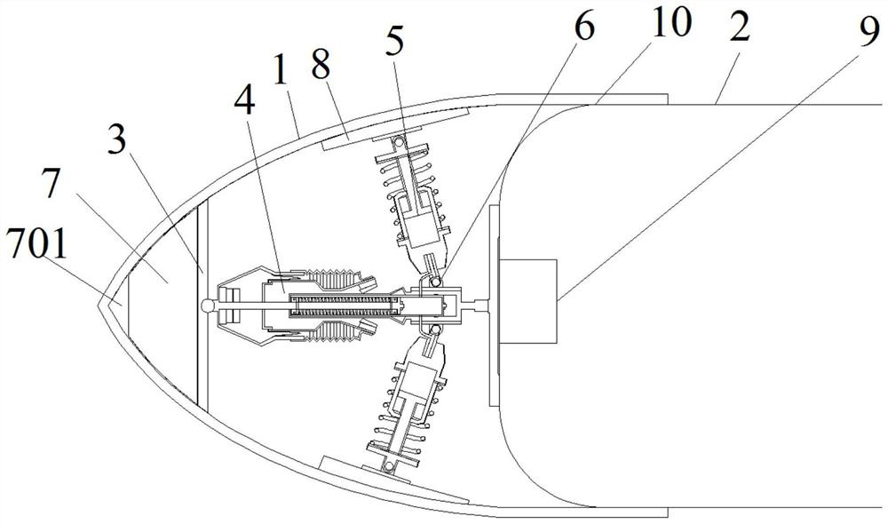 Pneumatic damping type load reducing device for large-angle inclined underwater entry of navigation body