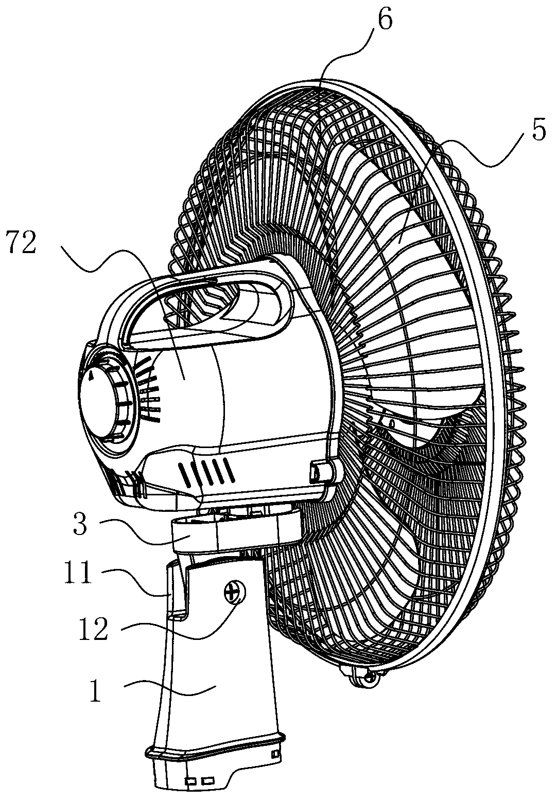 Electric fan with adjustable pitching angle