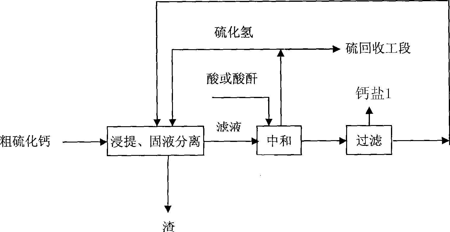 Method for producing sulfurated hydrogen and calcium salt with calcium sulphide