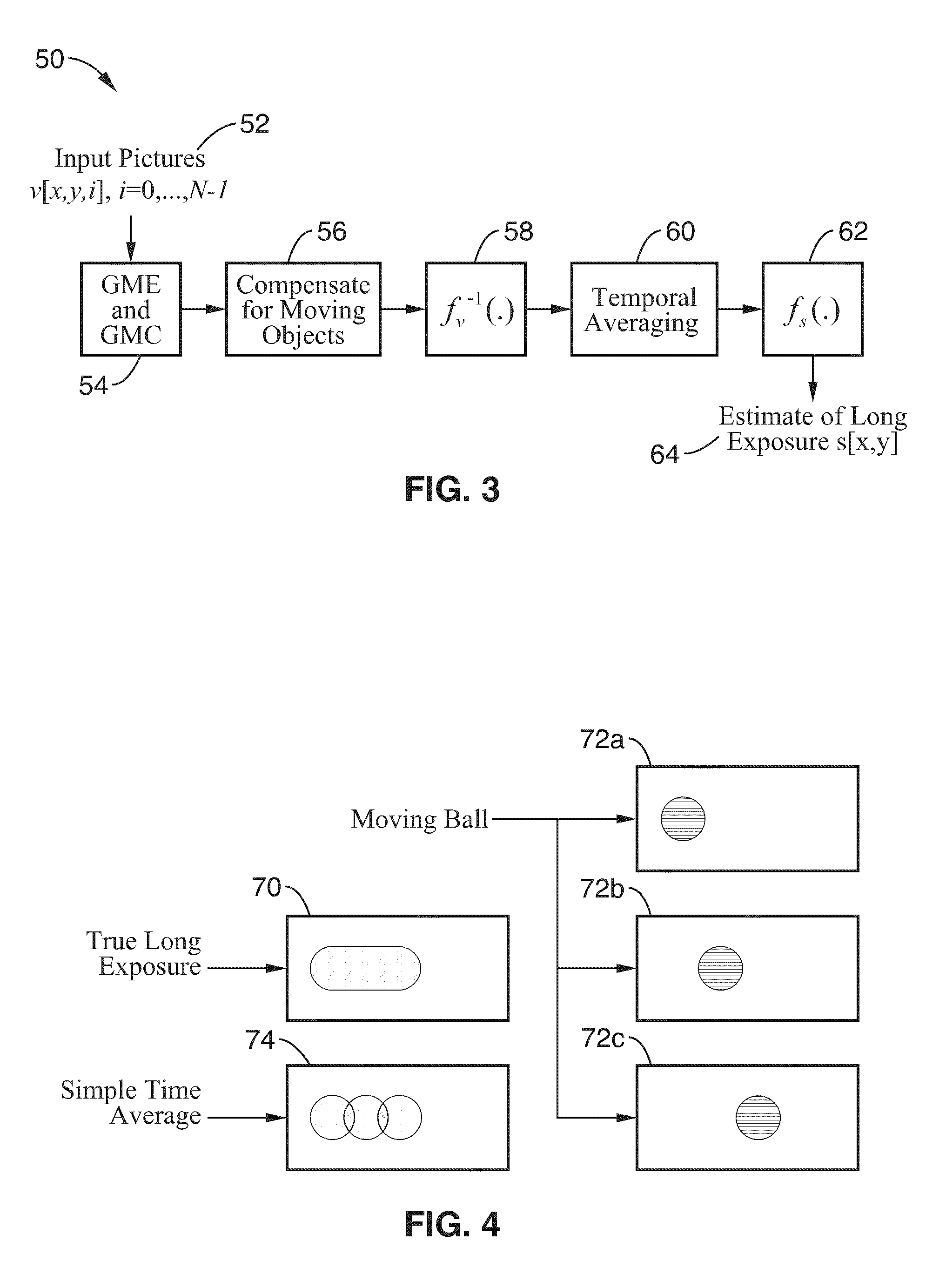 Generation of simulated long exposure images in response to multiple short exposures