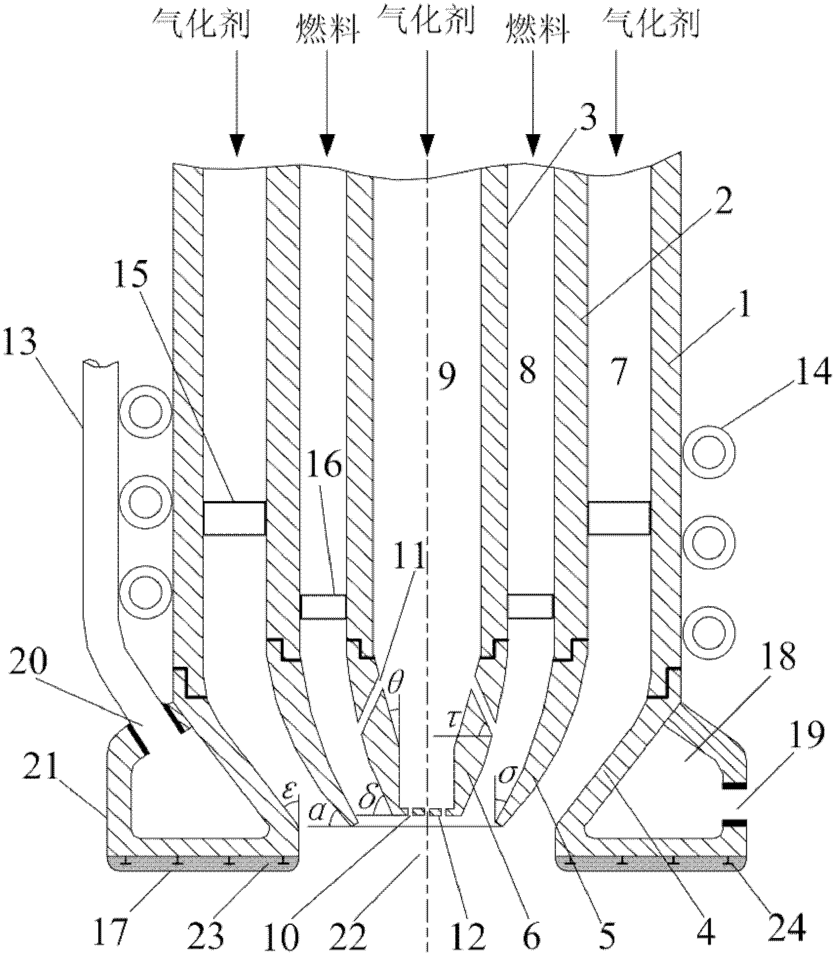 Three-channel slurry fuel gasification burner