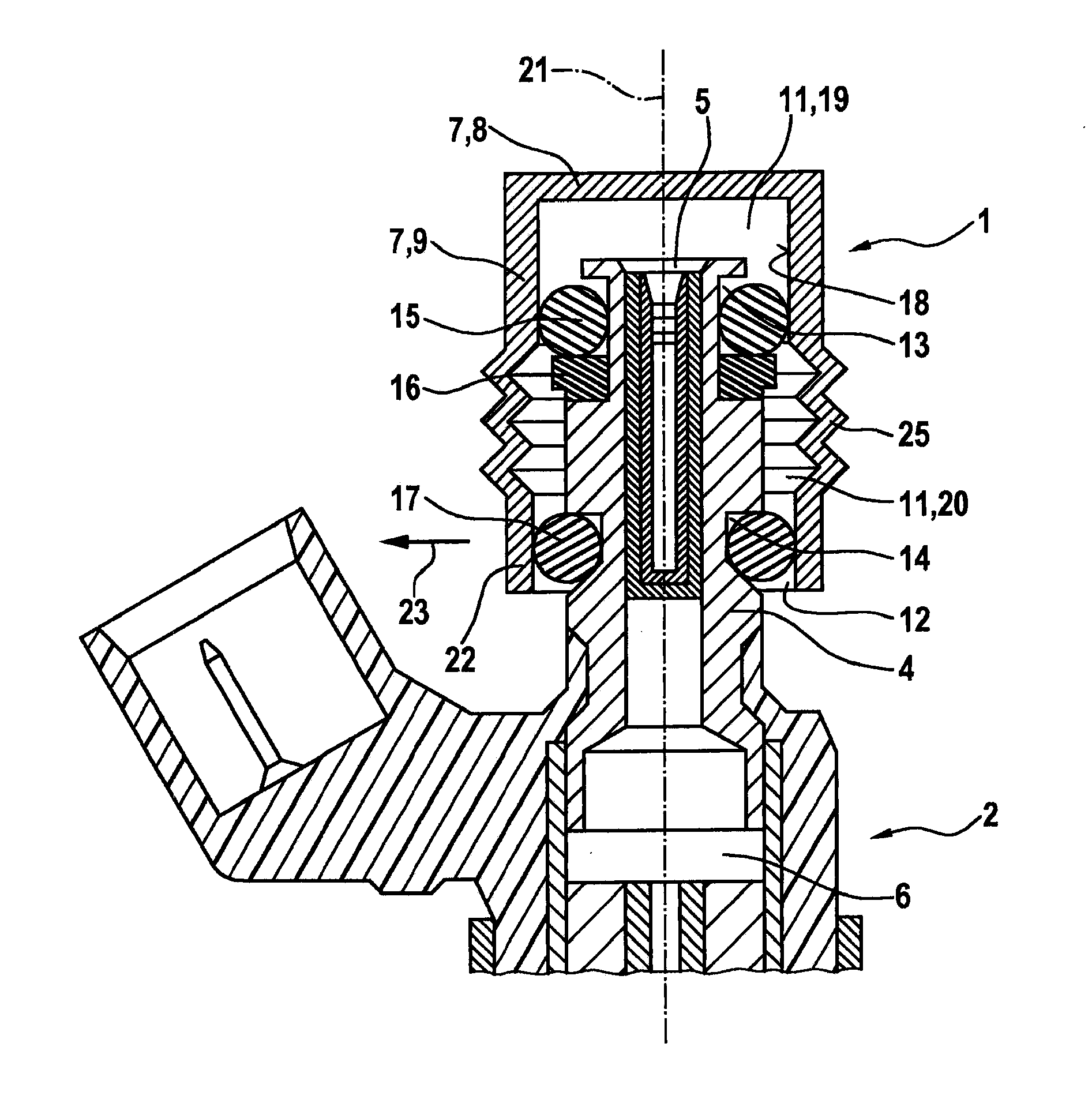 Fuel injection system including a fuel-guiding component, a fuel injector, and a connecting element