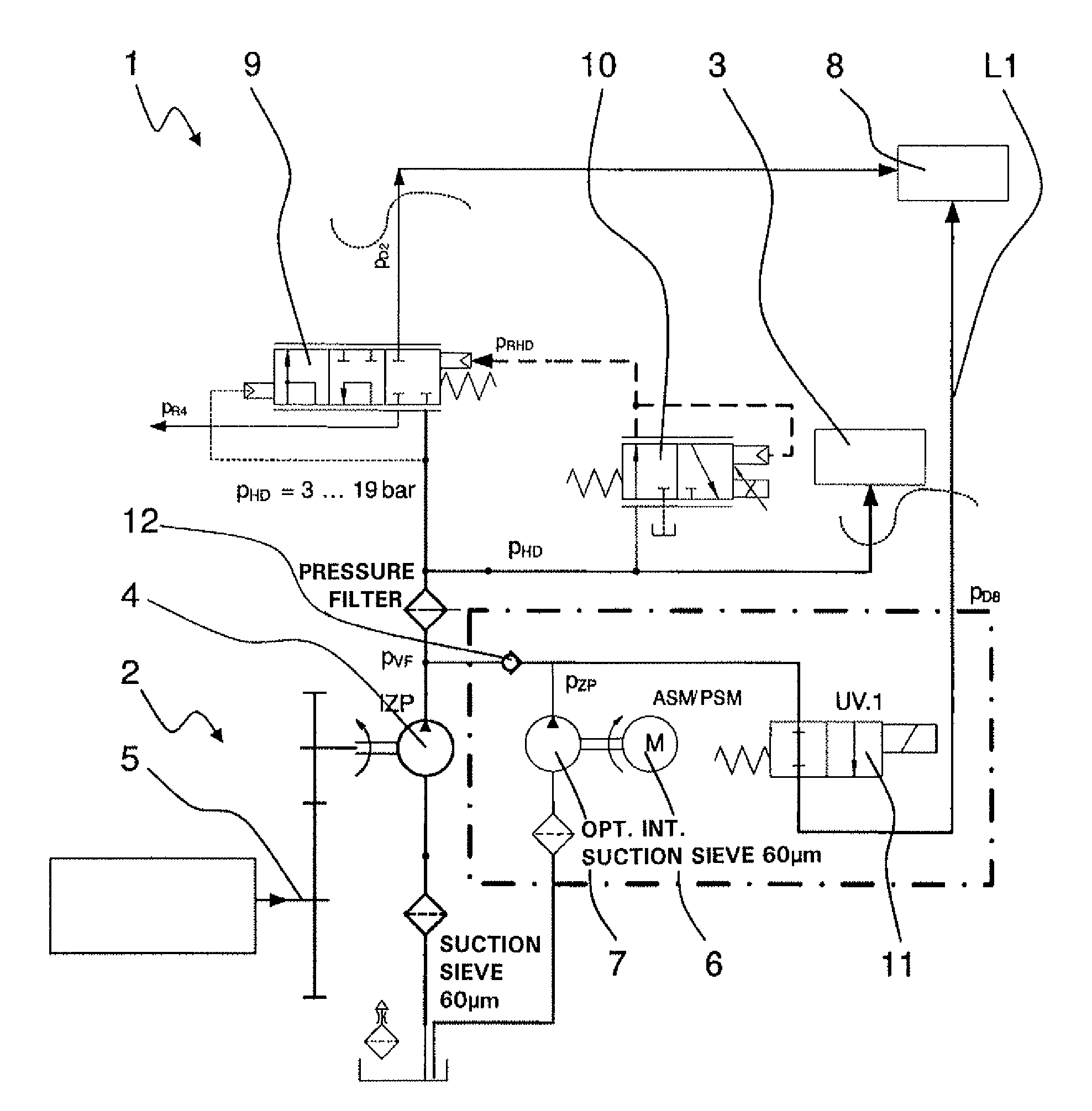 Hydraulic system of a transmission unit, comprising a main transmission pump and an auxiliary pump