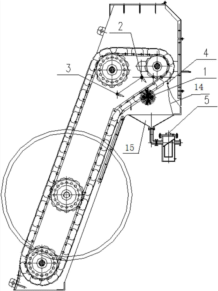 Combined slag removal system for grillage machine, and plate-mesh composite lateral-water-inflow grillage