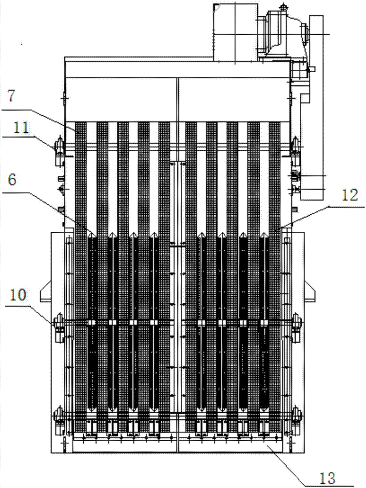 Combined slag removal system for grillage machine, and plate-mesh composite lateral-water-inflow grillage