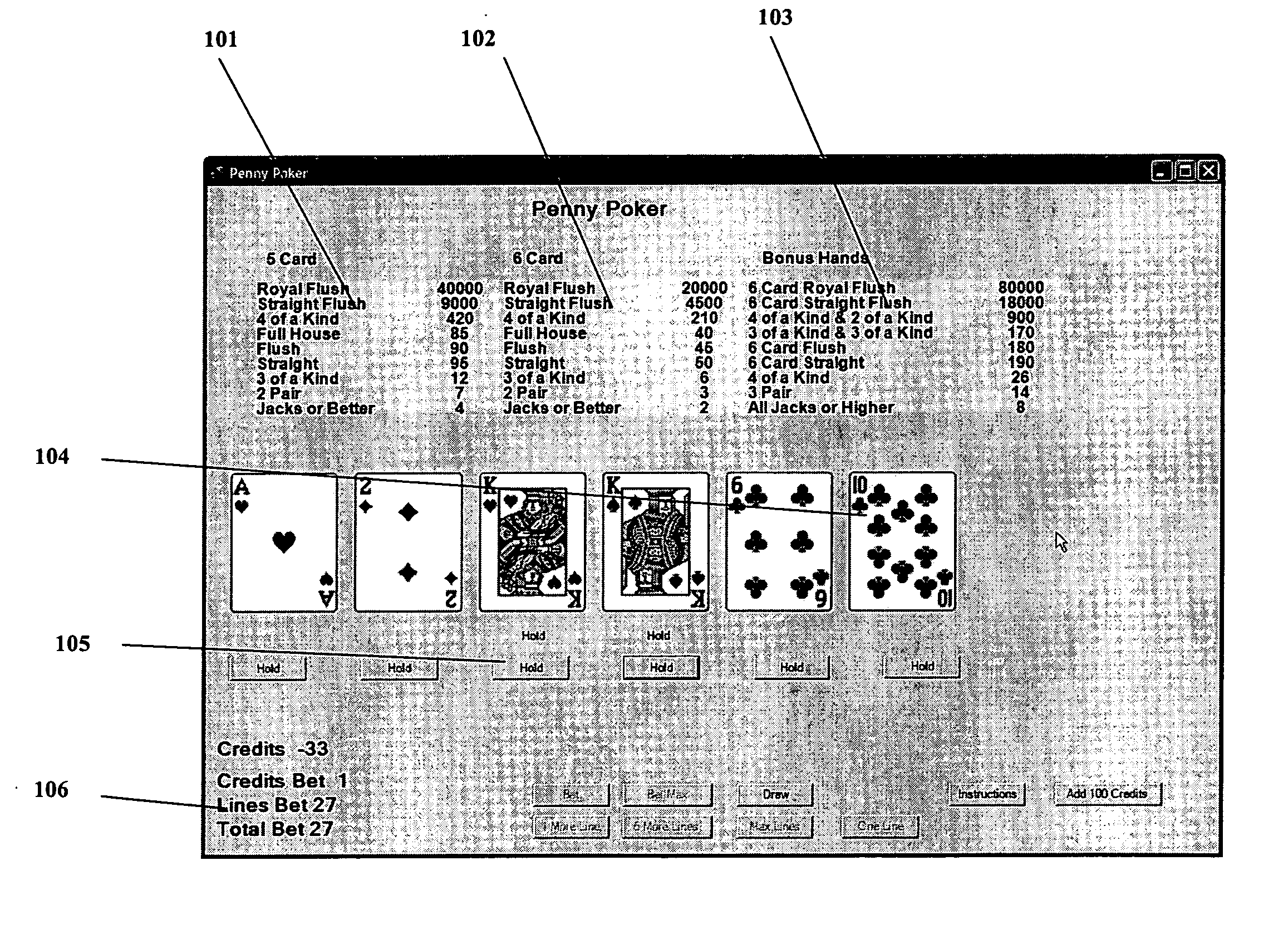 Method for multi-line betting on a video poker game