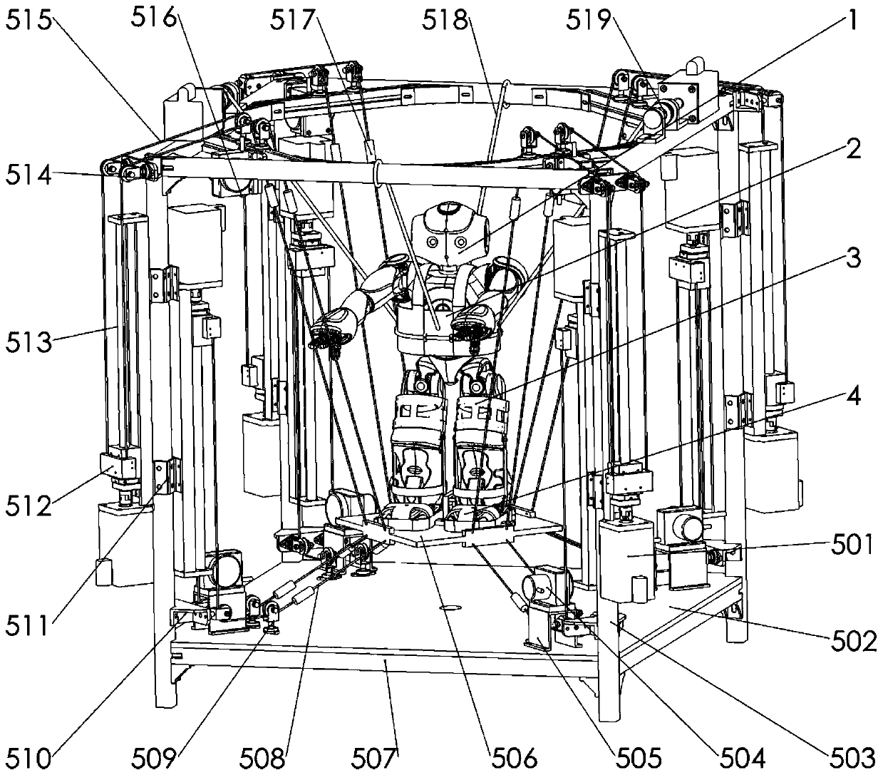 Parallel rehabilitation robot for lower limb training driven by redundant constraint flexible cable and control method of parallel rehabilitation robot