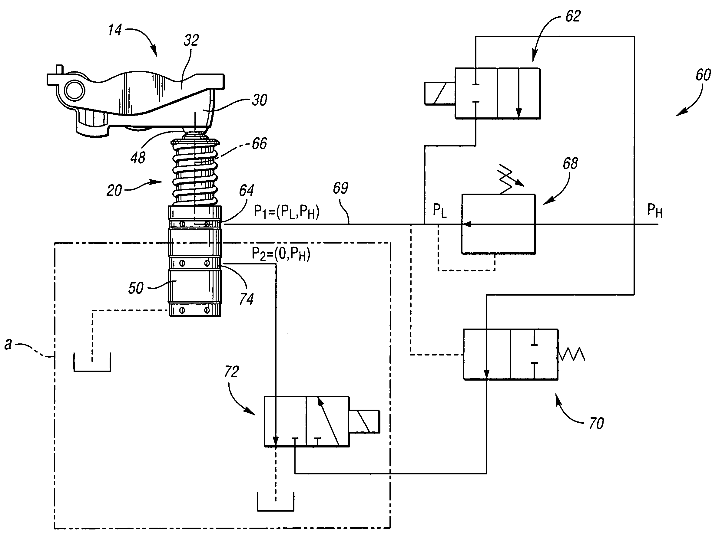 Valvetrain with two-step switchable rocker and deactivating stationary lash adjuster