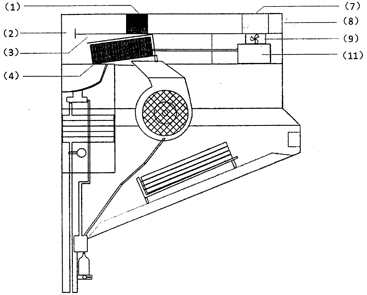 Built-in air conditioner type cooling and air purifying device for cooking fume purifying machine