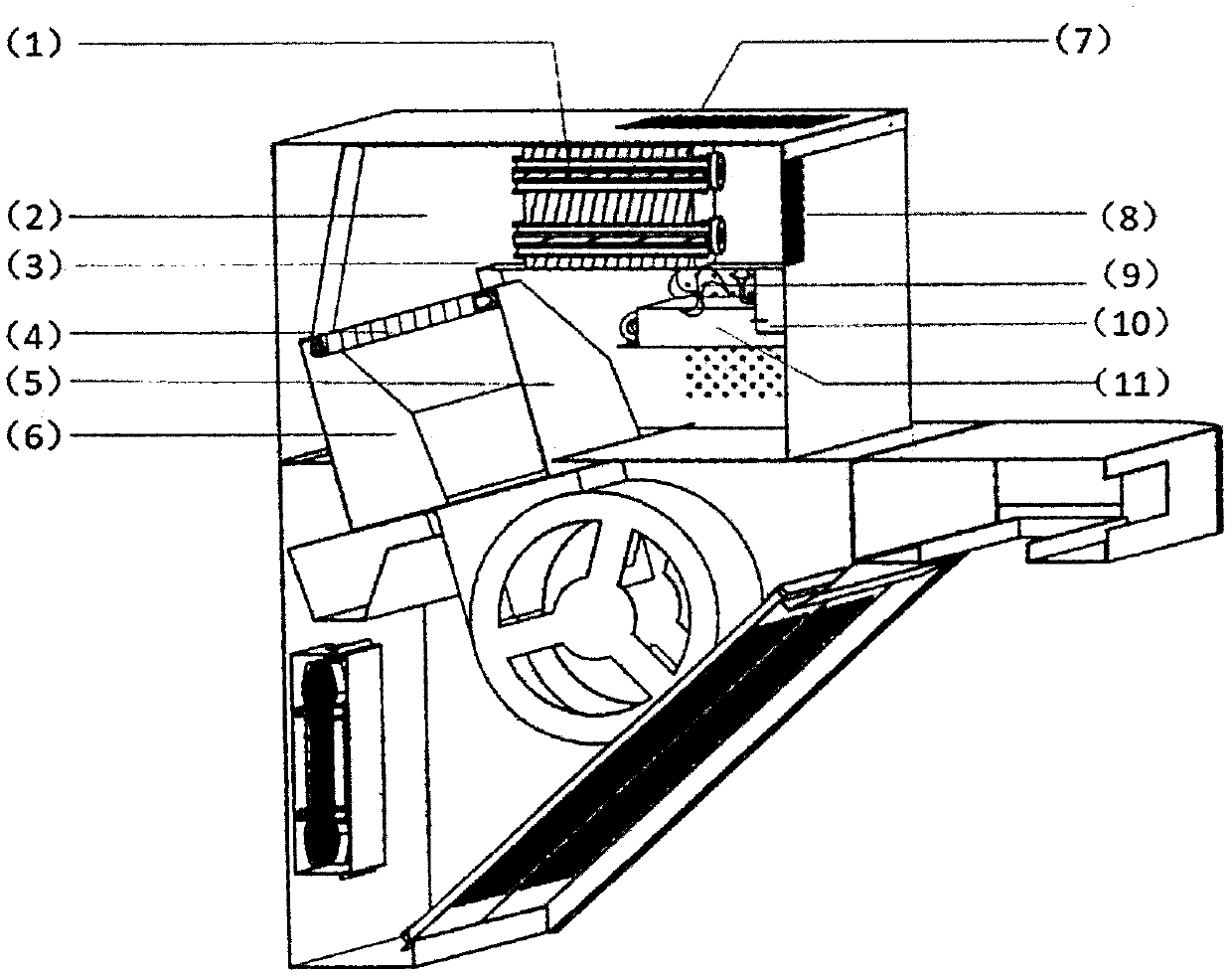 Built-in air conditioner type cooling and air purifying device for cooking fume purifying machine