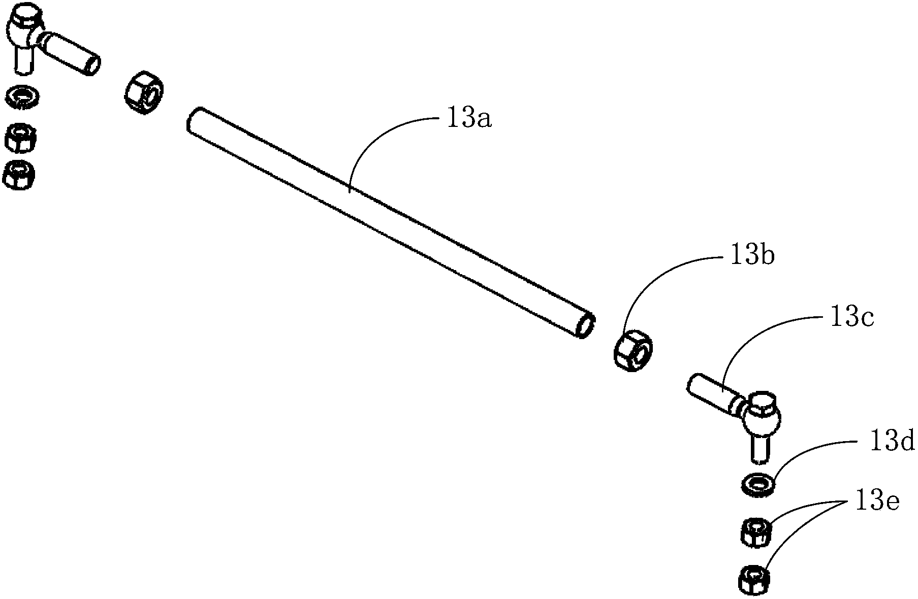 Connecting rod type agricultural machine wheel turning angle measuring mechanism and measuring method