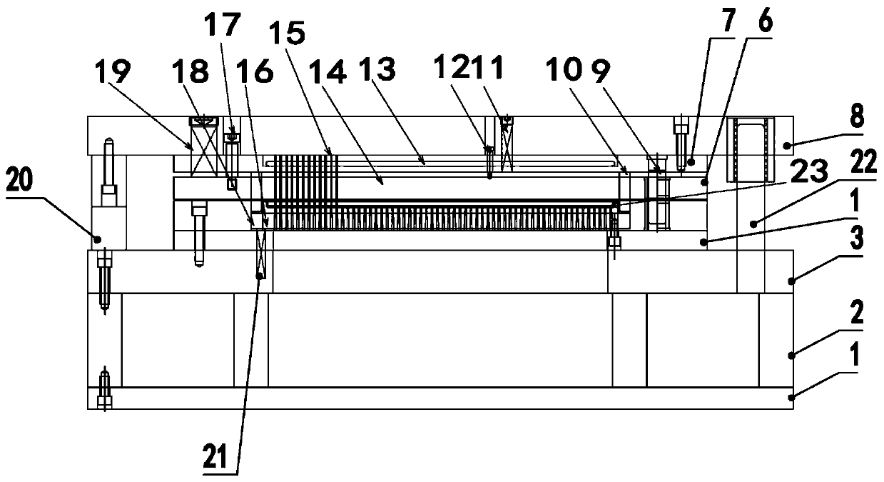 A three-in-one stamping die and process for a main board of a water tank